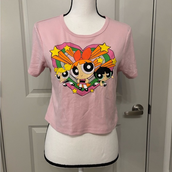 PowerPuff Girls pink graphic cropped heart tee size XL - Picture 2 of 9
